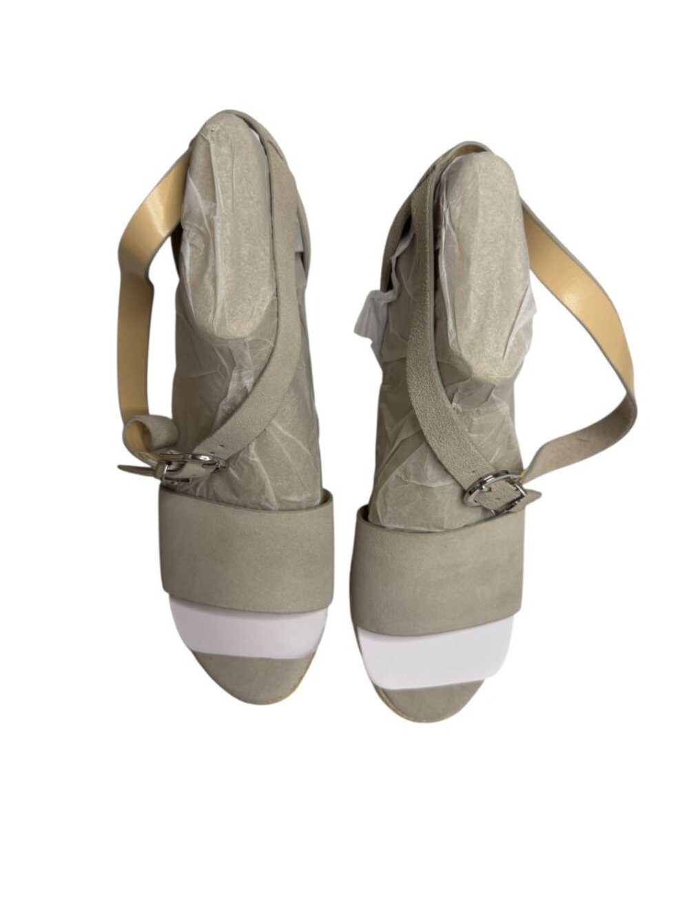 Guess Hidy Suede Sandals Shoes Wedge Espadrille Buckle Light Gray 8.5 NIB - Picture 4 of 13